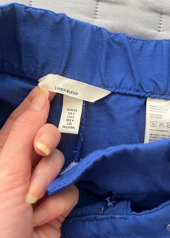 H&M Mavi Keten Piliseli Kadın Pantolon