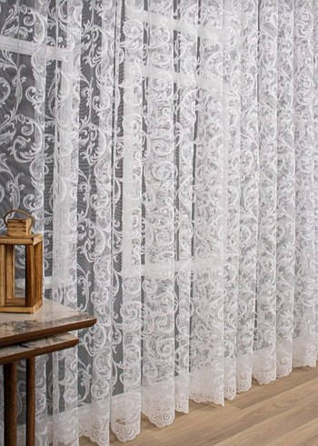 İşlemeli Beyaz Gri Tül Perde - Görsel 2