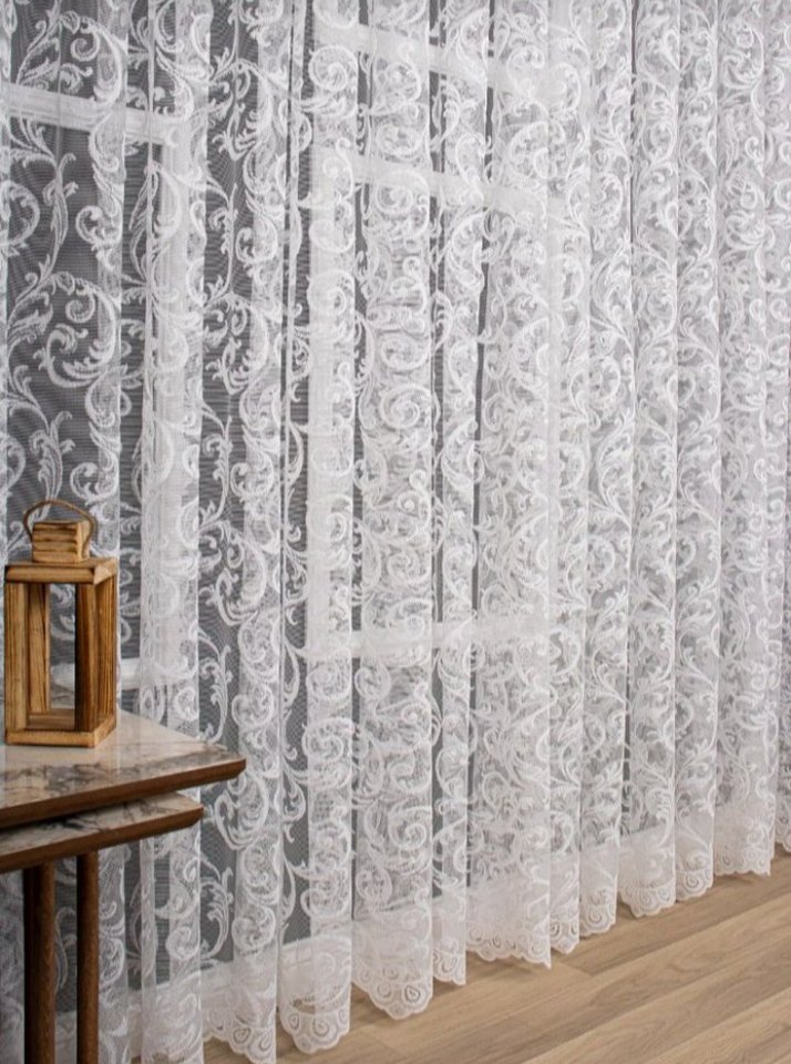 İşlemeli Beyaz Gri Tül Perde - Görsel 2