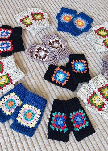 Renkli Örgü Bohem Kadın Eldivenleri - Görsel 4