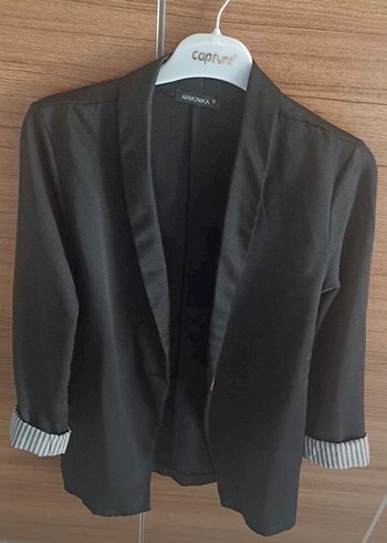 Düğmeli, Normal Boy Siyah Kadın Blazer - Görsel 3