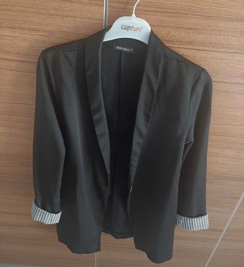 Düğmeli, Normal Boy Siyah Kadın Blazer - Görsel 3