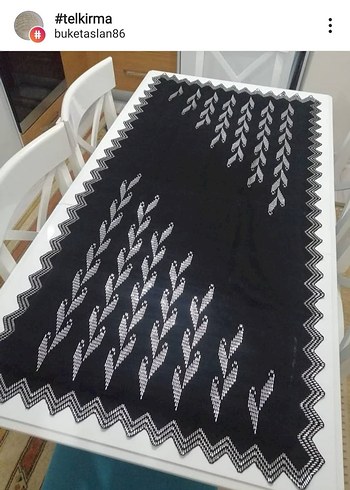 Siyah İşlemeli Masa Örtüsü Runner sehpa örtüsü gümüş