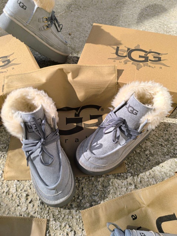UGG Gri Kürklü Kadın Dolgu Topuk Bot - Görsel 4