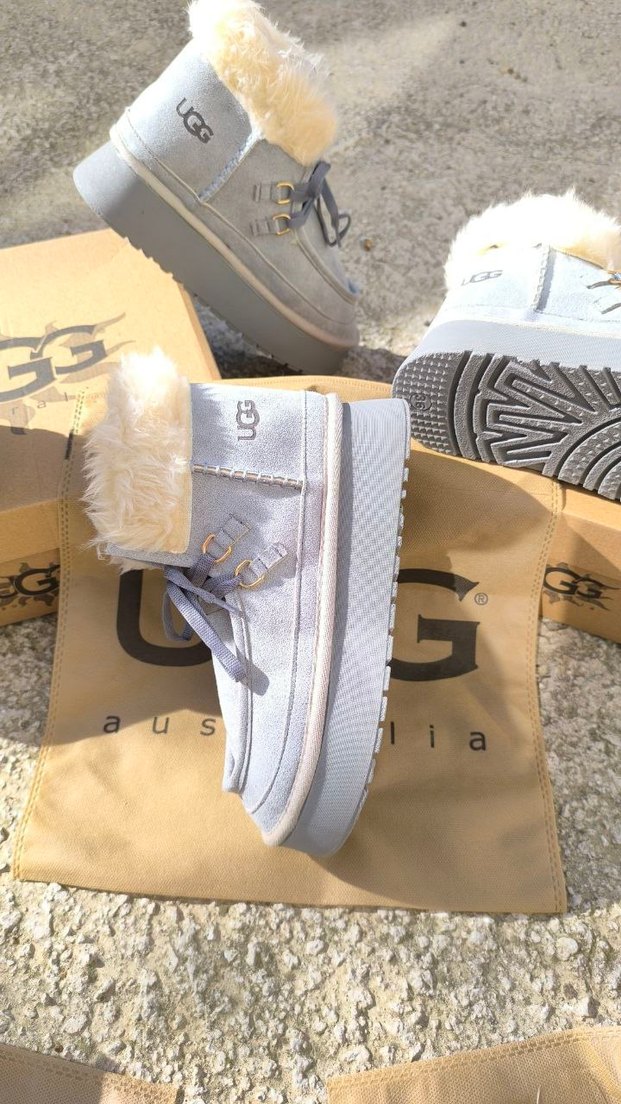 UGG Gri Kürklü Kadın Dolgu Topuk Bot - Görsel 2