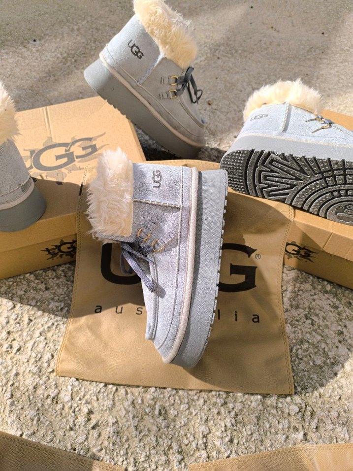 UGG Gri Kürklü Kadın Dolgu Topuk Bot - Görsel 5