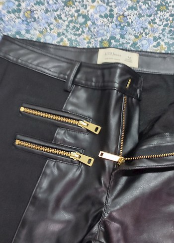 LTB jeans Siyah deri detaylı likralı bayan pantolon tayt - Görsel 2