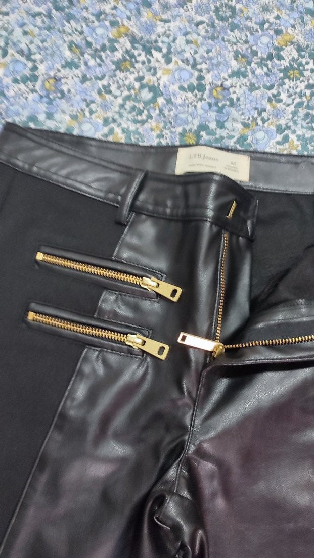 LTB jeans Siyah deri detaylı likralı bayan pantolon tayt - Görsel 2