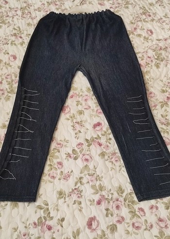 kız çocuk Siyah Batik Desenli Yırtmaçlı Denim Pantolon