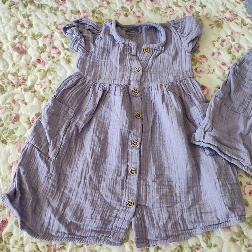 Düğmeli Kısa Kollu Mor Kız Elbisesi - Görsel 4