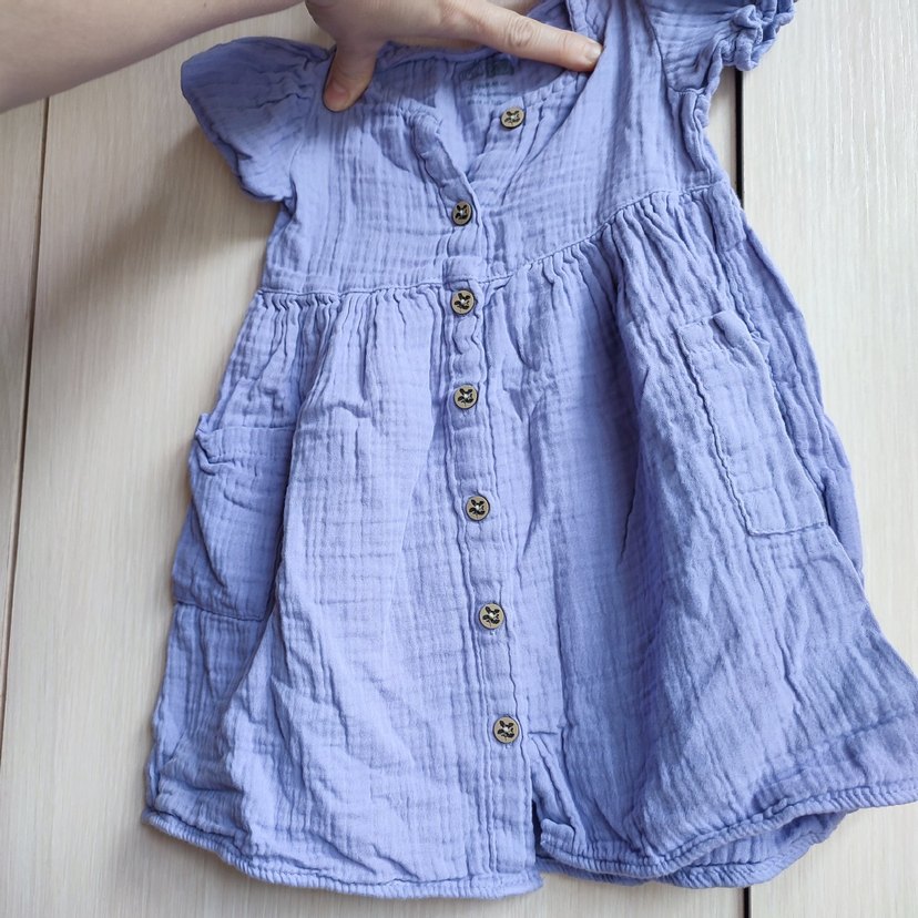 Düğmeli Kısa Kollu Mor Kız Elbisesi - Görsel 5