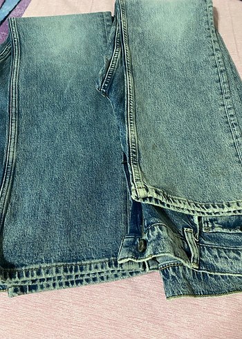 Mavi Bol Kesim Kot Pantolon - Görsel 5