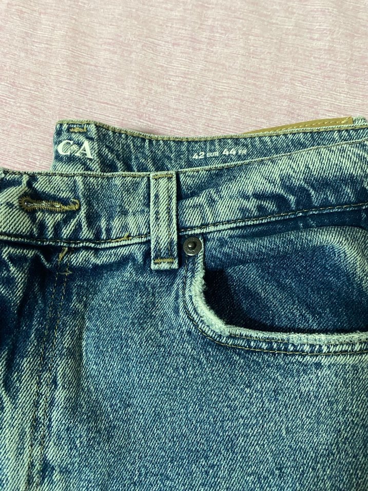 Mavi Bol Kesim Kot Pantolon - Görsel 4