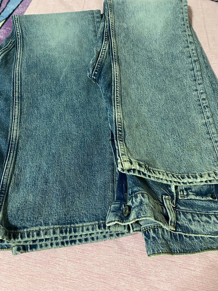 Mavi Bol Kesim Kot Pantolon - Görsel 5