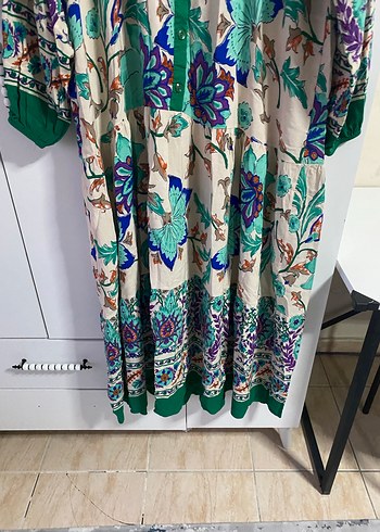 Bohem Çok Renkli Uzun V Yakalı Elbise - Görsel 4