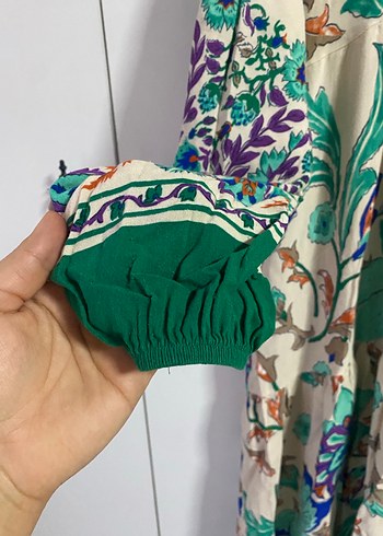 Bohem Çok Renkli Uzun V Yakalı Elbise - Görsel 3