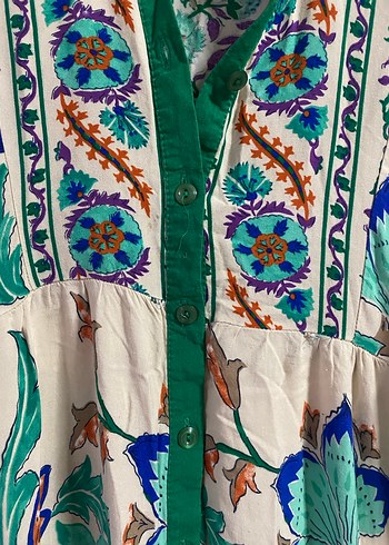 Bohem Çok Renkli Uzun V Yakalı Elbise - Görsel 2