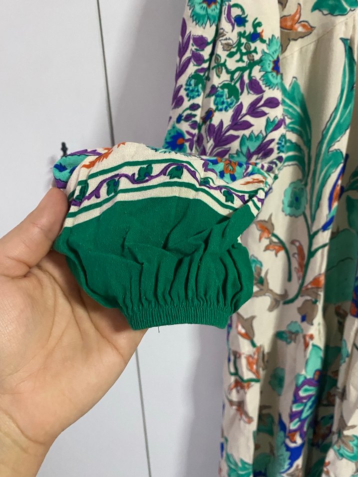 Bohem Çok Renkli Uzun V Yakalı Elbise - Görsel 3