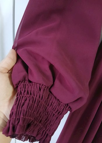 Bordo Uzun Kollu Salaş Elbise - Görsel 4