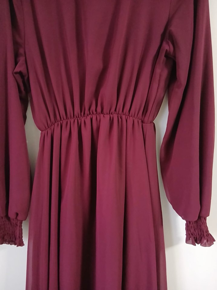 Bordo Uzun Kollu Salaş Elbise - Görsel 2