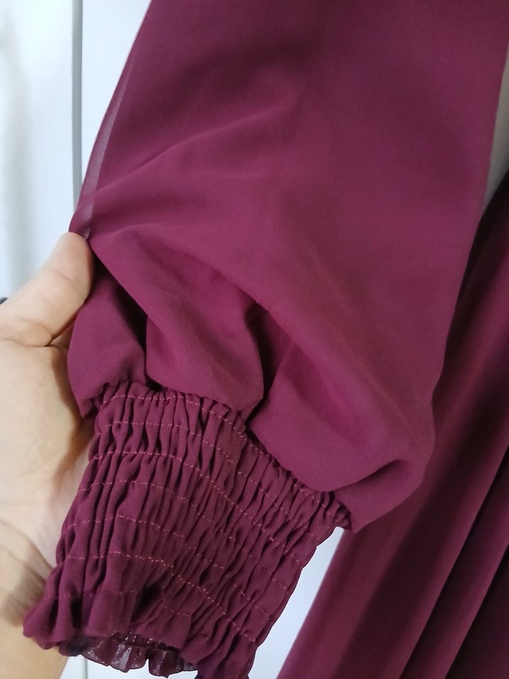 Bordo Uzun Kollu Salaş Elbise - Görsel 4