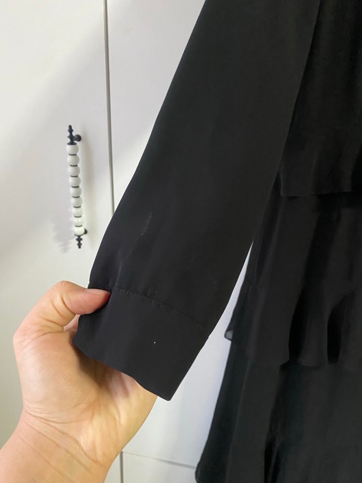 Uzun Siyah Fırfırlı Gotik Elbise - Görsel 2