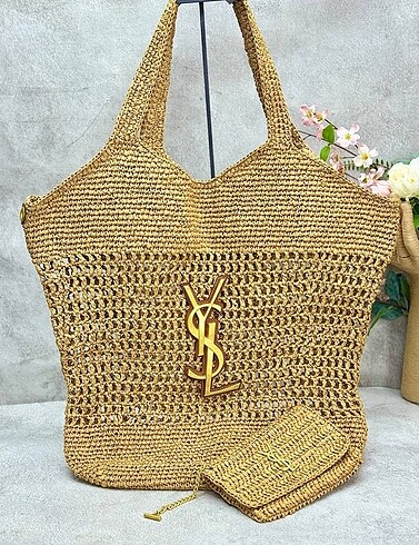 Yves Saint Laurent - Icare In Raffia Naturel And Brown Gold