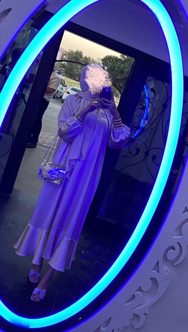 Uzun Kollu Salaş Saten Elbise - Görsel 3