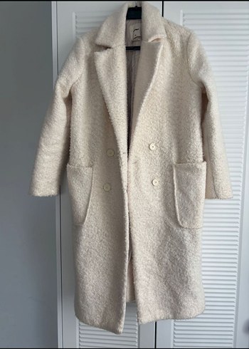 Beyaz Midi Kadın Koton Kaban - Görsel 2