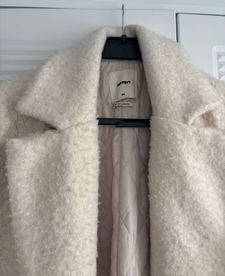 Beyaz Midi Kadın Koton Kaban - Görsel 3