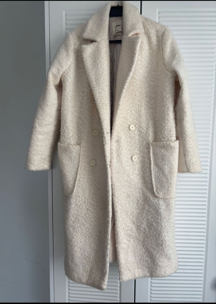 Beyaz Midi Kadın Koton Kaban - Görsel 2