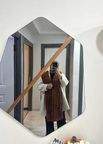 Örgü Kahverengi Kadın Şal - Görsel 2