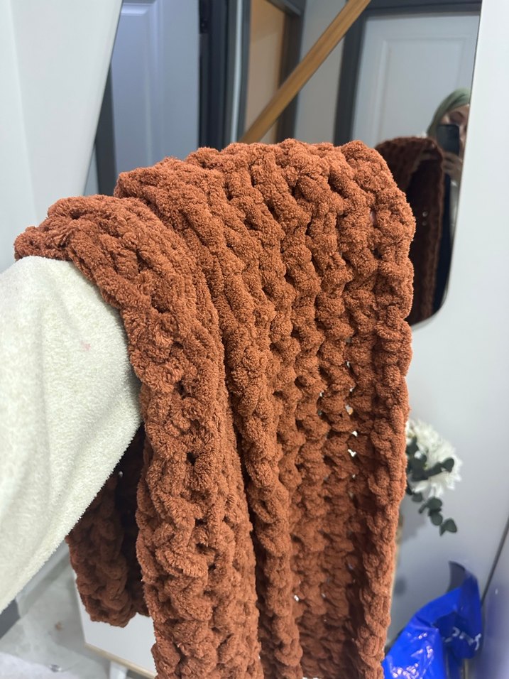 Örgü Kahverengi Kadın Şal - Görsel 4