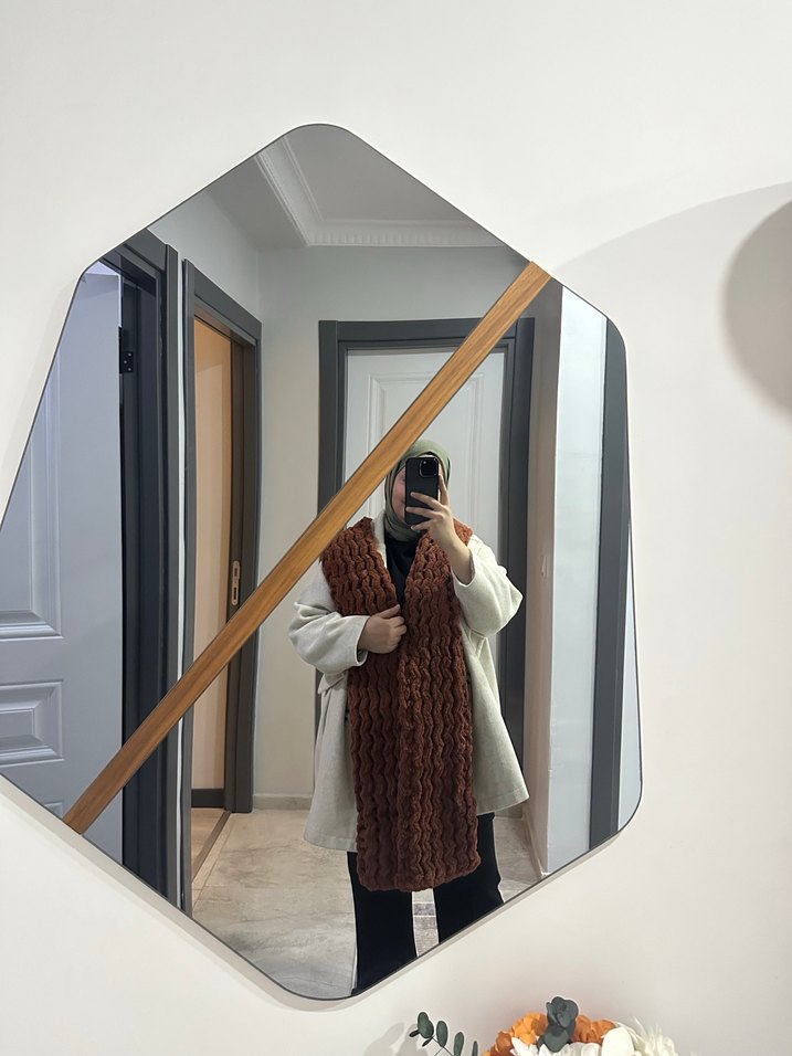 Örgü Kahverengi Kadın Şal - Görsel 2