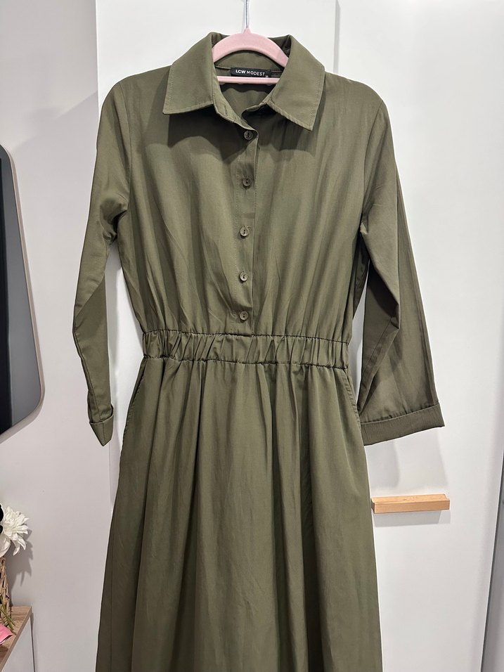 Koyu Haki Uzun  Elbise - Görsel 3