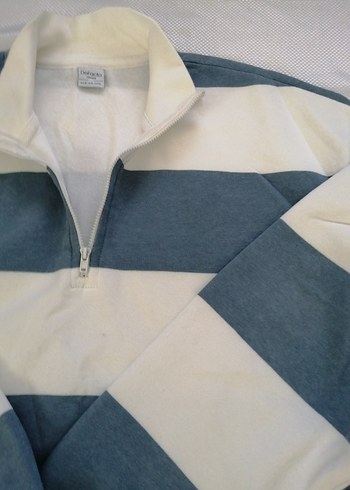 Erkek Mavi Beyaz Yarım Fermuarlı Sweatshirt - Görsel 3