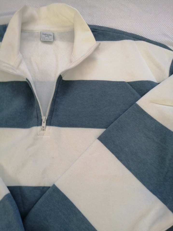 Erkek Mavi Beyaz Yarım Fermuarlı Sweatshirt - Görsel 3