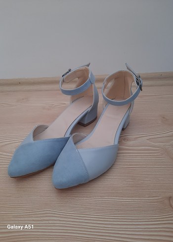 Mavi Süet Topuklu Kadın Ayakkabı - Görsel 4