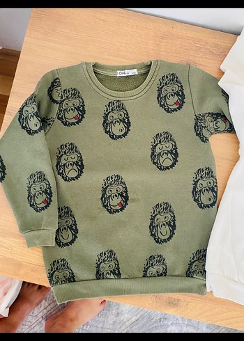 5 Yaş Beden kahverengi Renk Erkek Çocuk Baskılı Pamuklu Sweatshirt