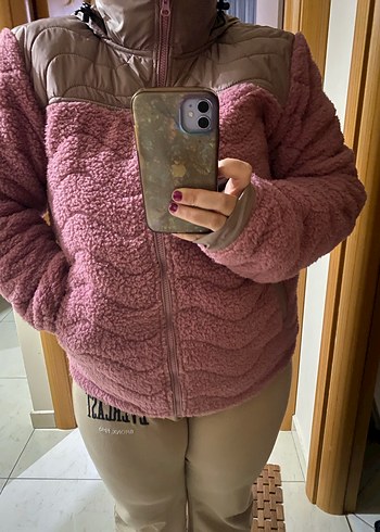 Pembe Peluş Detaylı Kadın Mont - Görsel 6