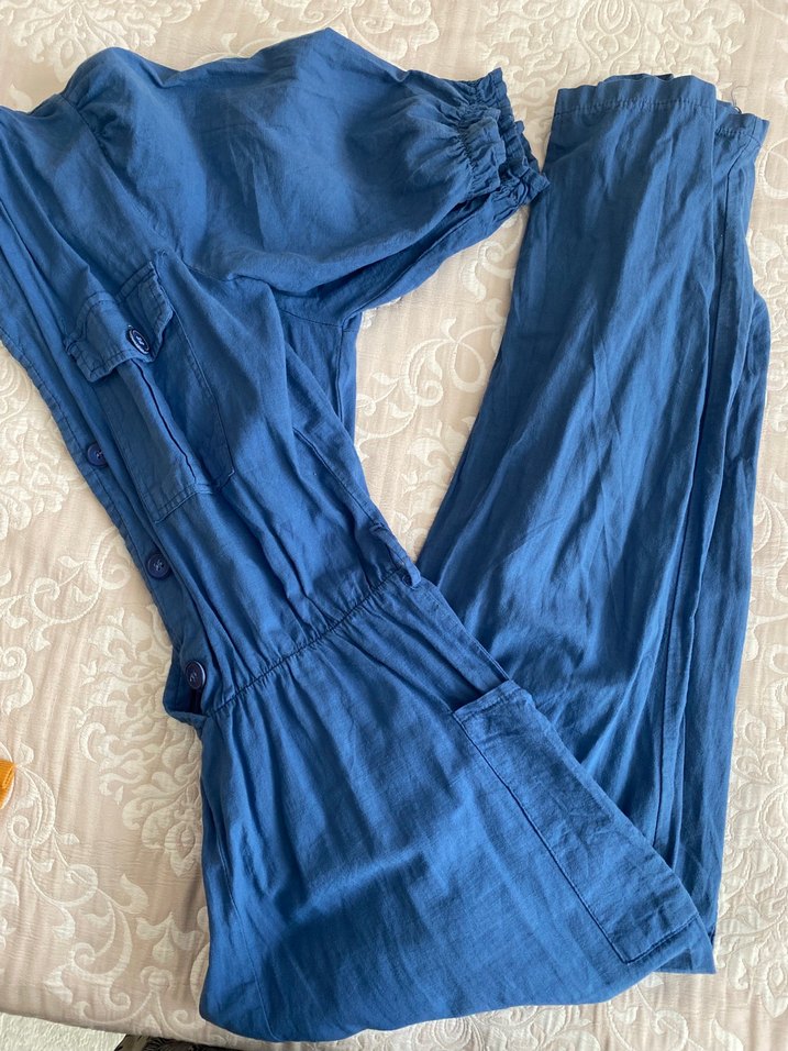 Mavi Düğmeli Kısa Kollu Tulum - Görsel 2