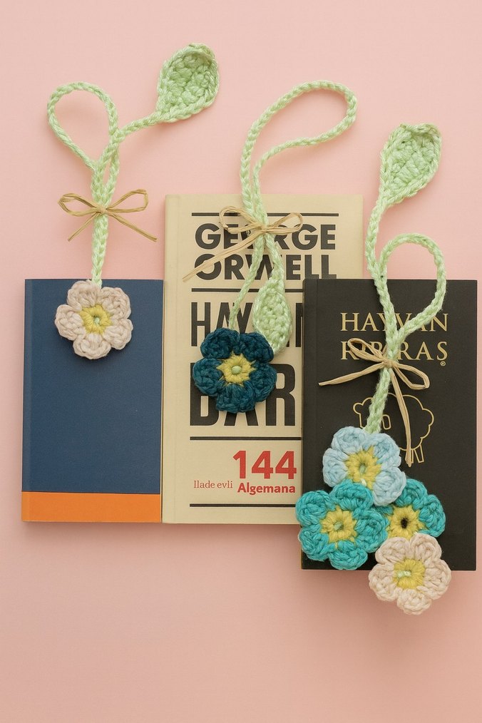 El Örgüsü Bohem Çiçekli Kitap Ayracı - Görsel 2