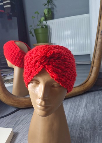 Zara Kırmızı Örgü Bohem Kadın çapraz bandana