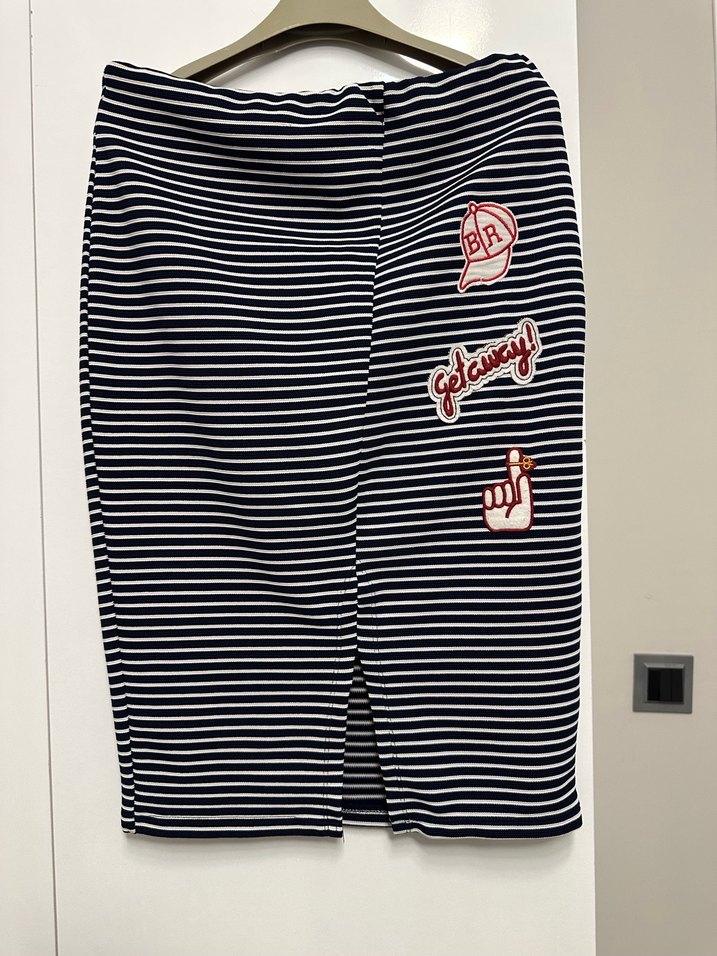 Çizgili Pilili Midi Hamile Eteği - Görsel 2