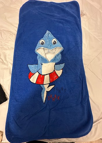 Kapüşonlu Erkek Çocuk Mavi Baskılı Bornoz - Görsel 4