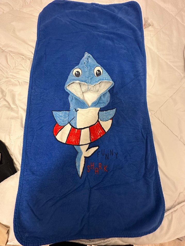 Kapüşonlu Erkek Çocuk Mavi Baskılı Bornoz - Görsel 4