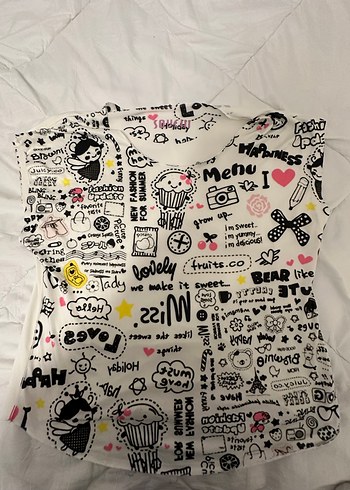 Beyaz Baskılı Kız Tişörtü - Görsel 3