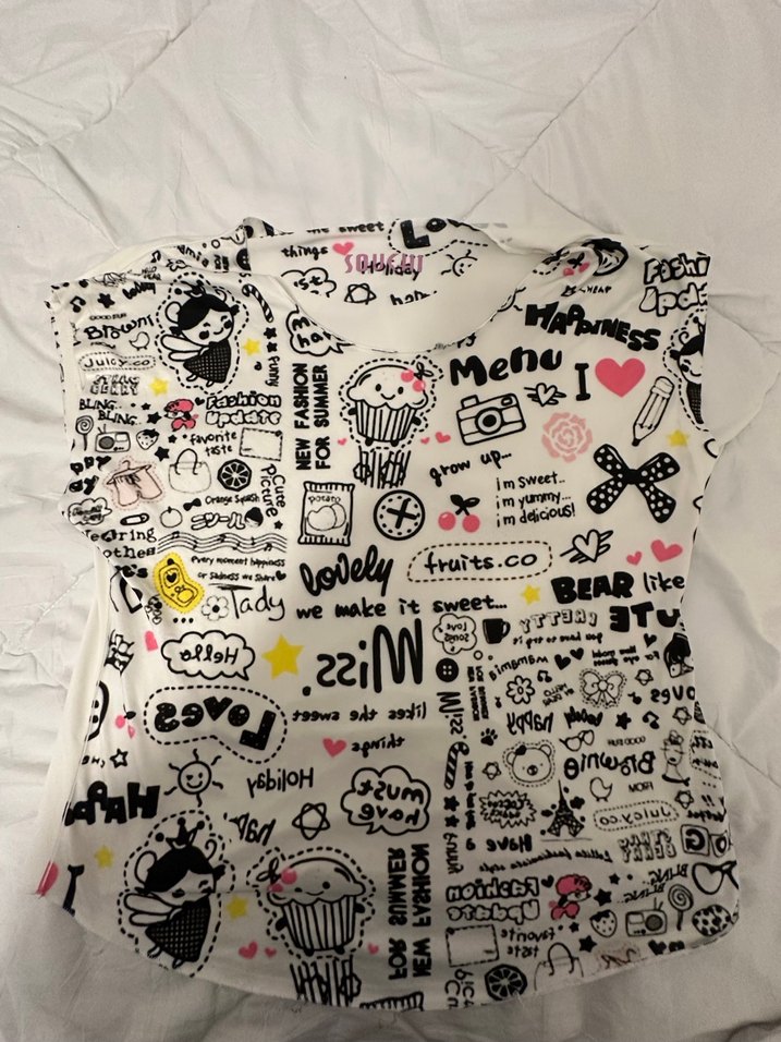 Beyaz Baskılı Kız Tişörtü - Görsel 3