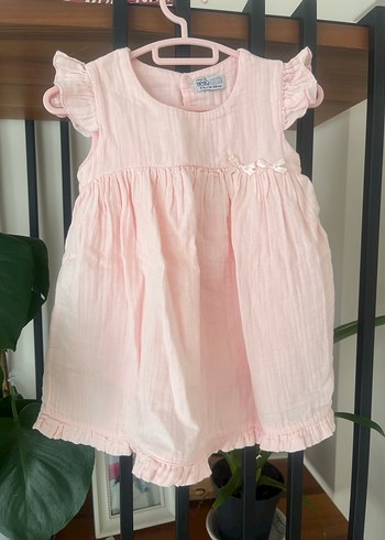 Kız Çocuk Pembe Müslin Fırfırlı Elbise