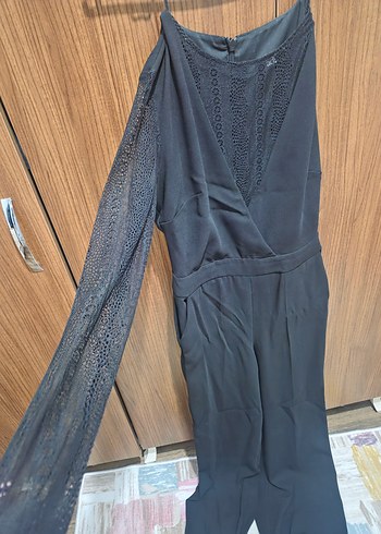 Kadın Siyah Dantel Detaylı Uzun Tulum - Görsel 6